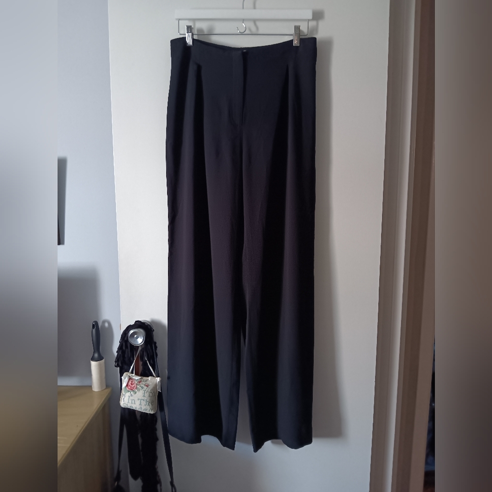 OSCAR DE LA RENTA Black Wide Leg Stretch Crepe Pants 12 Made in Italy